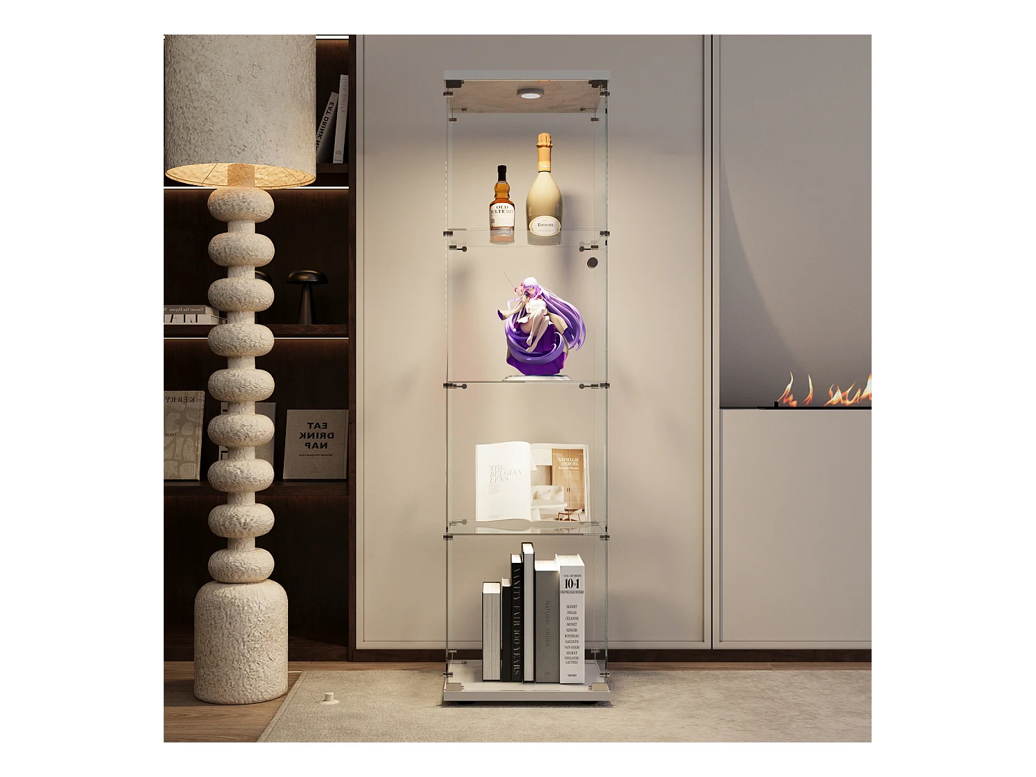 Vitrine en Verre 4 Couches avec LED , vitrine en Verre pour Salon , vitrine de Collection , blanc