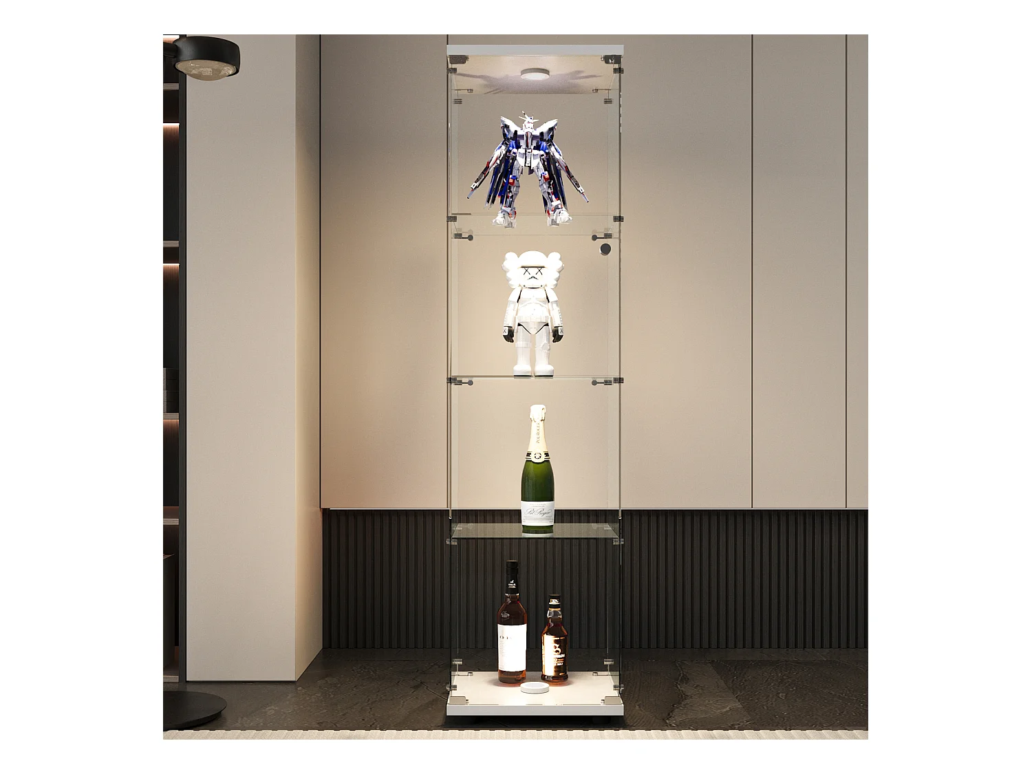 Vitrine en Verre 4 Couches avec LED , vitrine en Verre pour Salon , vitrine de Collection , blanc
