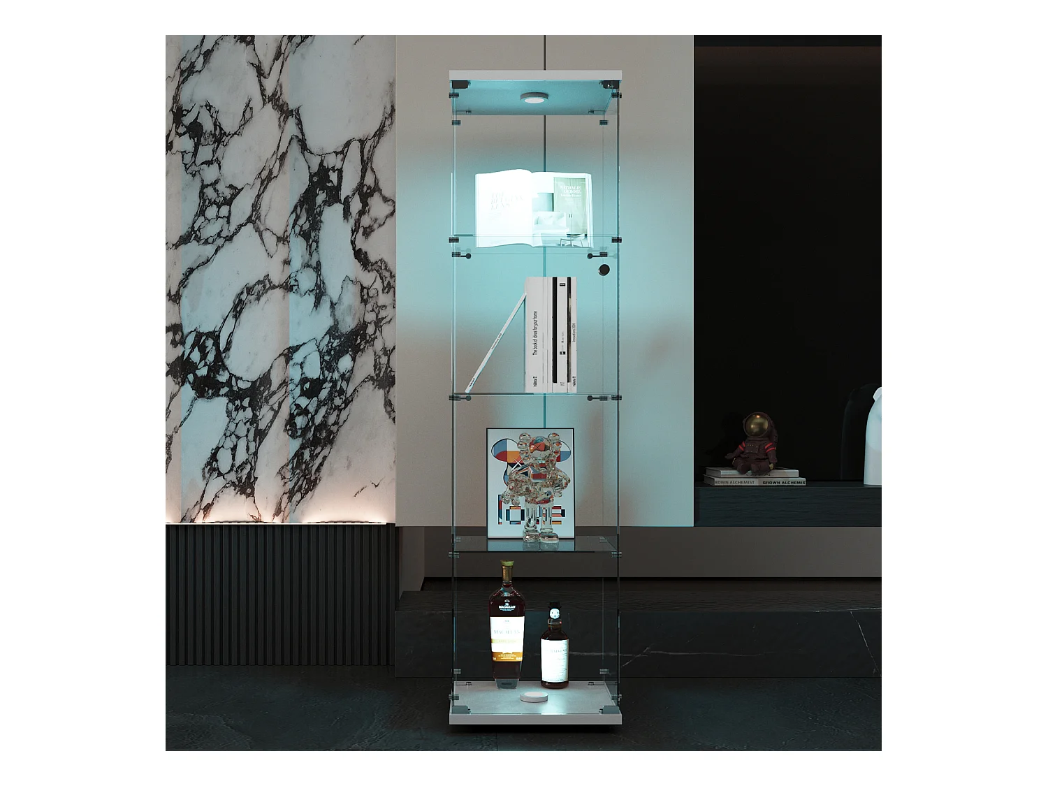 Vitrine en Verre 4 Couches avec LED , vitrine en Verre pour Salon , vitrine de Collection , blanc