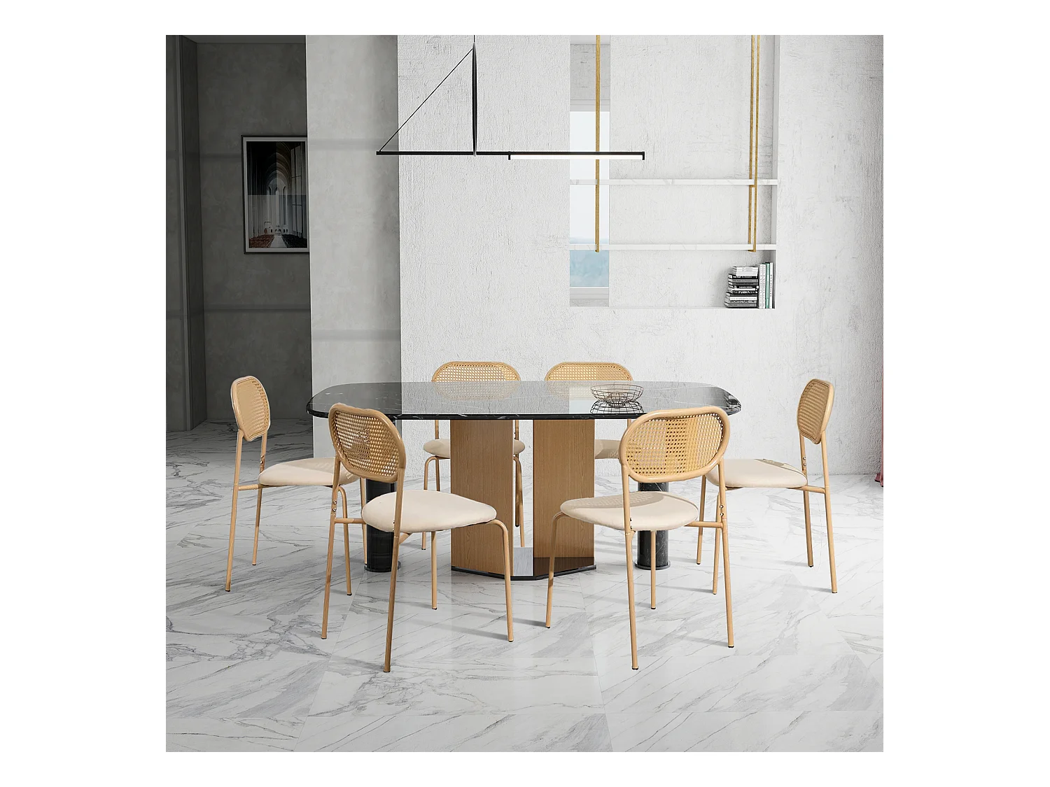 Lot de 2 Chaises de Salle à Manger en rotin , avec Dossier Rotin Siège Rembourré , Couleur du bois