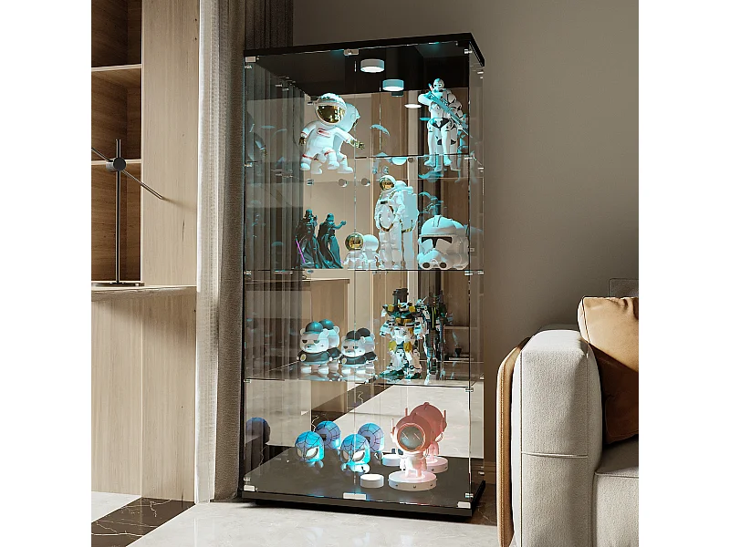 Vitrine de modélisation, Transparent, 80 x 36 x 164 cm, Cuisine, Contemporary, Verre trempé, noir