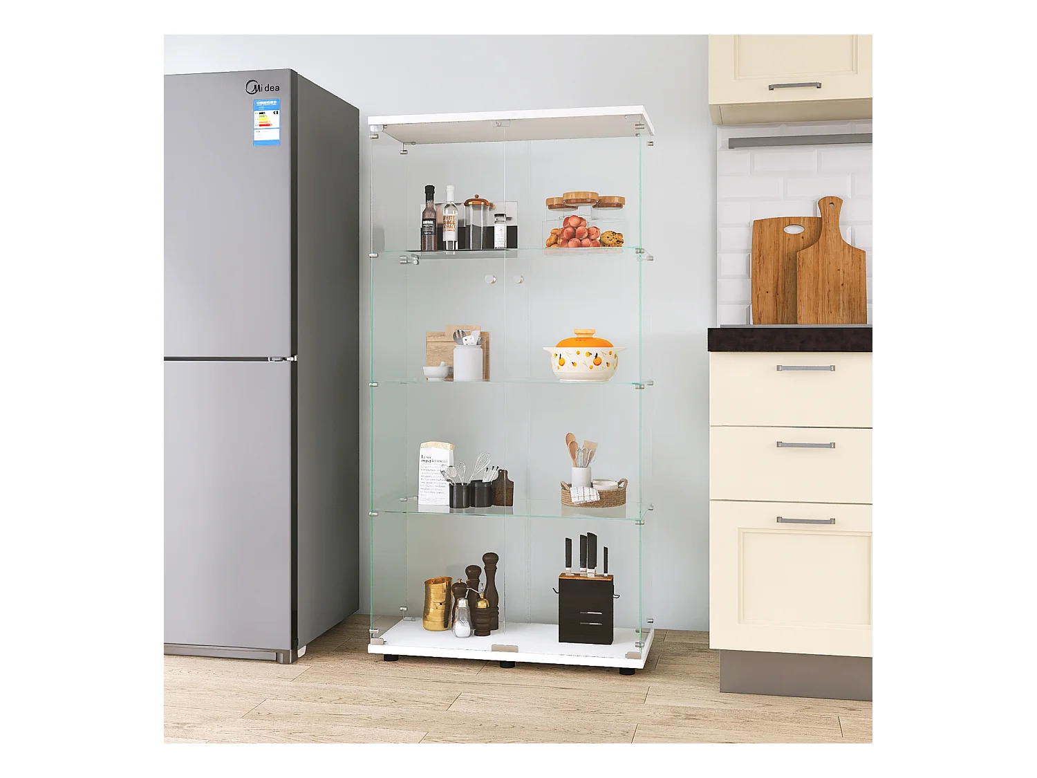 Vitrine en verre avec serrure, grande vitrine transparente pour objets de collection, livres, blanc