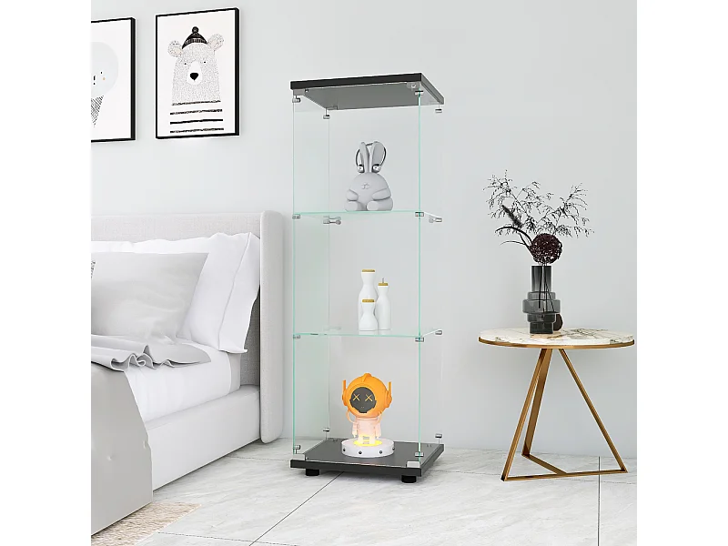 Vitrine en verre avec 3 étagères 127 x 45 x 14 cm vitrine en verre debout, vitrine pour salon, noir