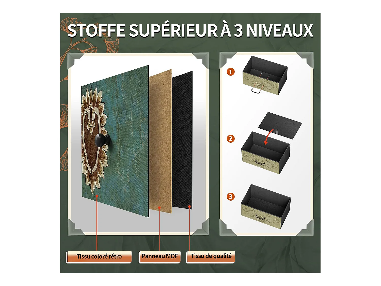 Cómoda de dormitorio de 6 cajones con estructura de metal, multicolor