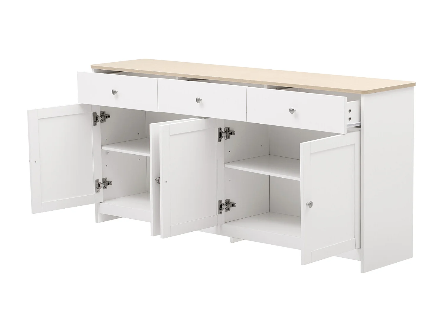 Buffet con venature del legno bianco, mobile da cucina con piano di lavoro, 160 x 37 x 75 cm, bianco
