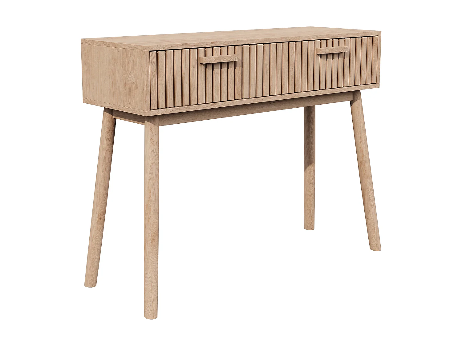 Table console d'entrée cannelée moderne en bois marron avec poignées étroites et hautes pour salon