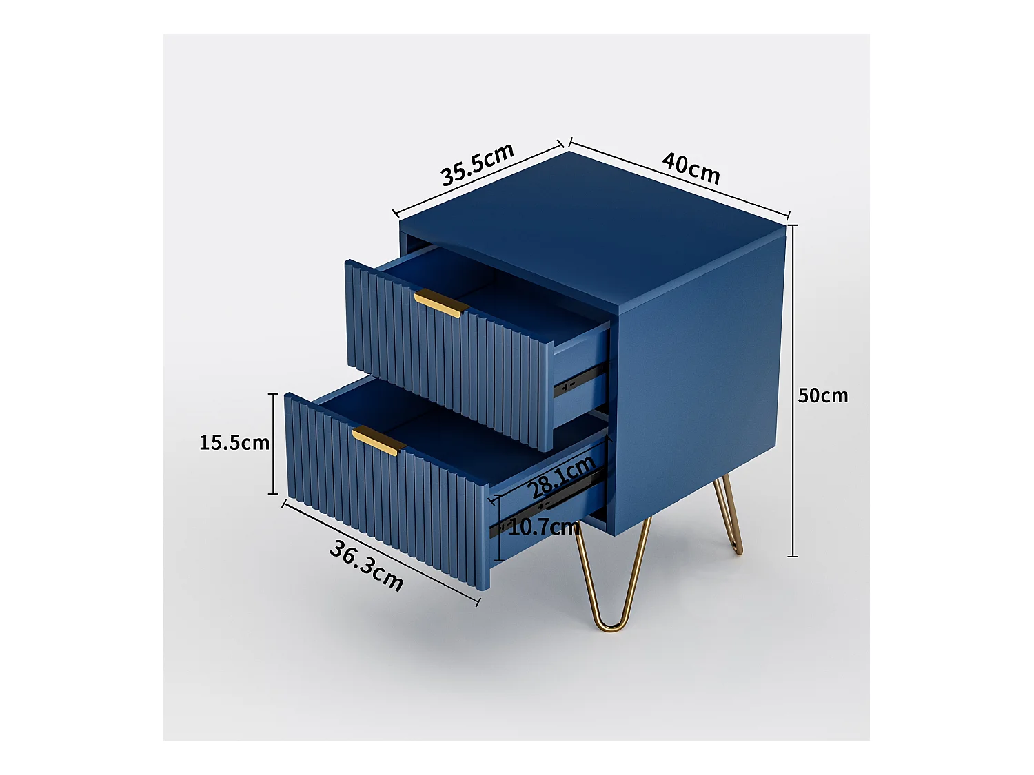 Commode à 2 tiroirs, Table de Chevet, Table d'appoint Moderne, Table de Nuit, 40 x 35 x 50 cm, Bleue