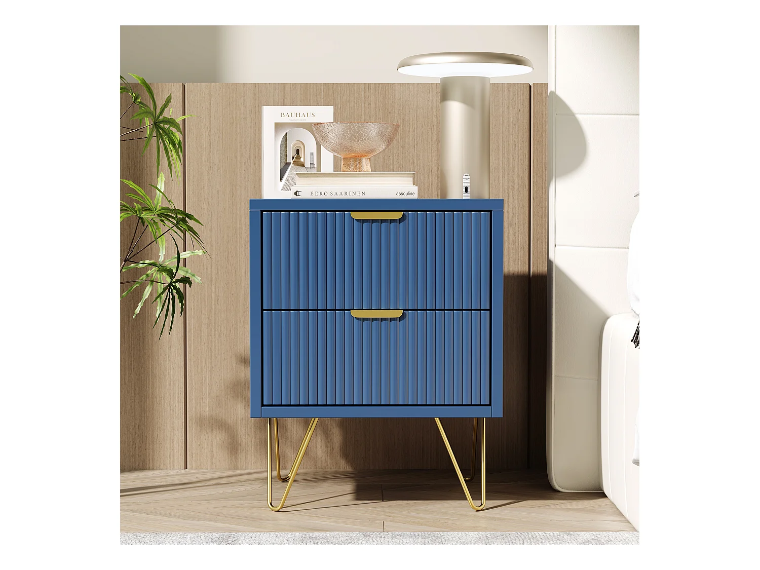 Commode à 2 tiroirs, Table de Chevet, Table d'appoint Moderne, Table de Nuit, 40 x 35 x 50 cm, Bleue