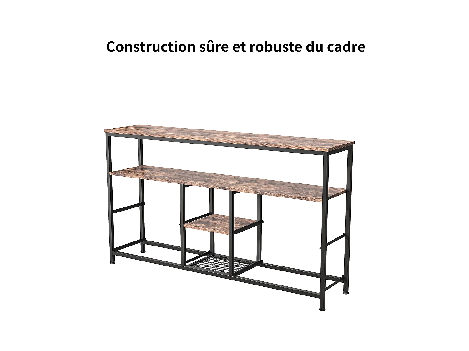 Mueble TV LED bajo 137 x 30 x 77 cm, estructura de metal macizo y madera, mueble TV, mesa TV, madera