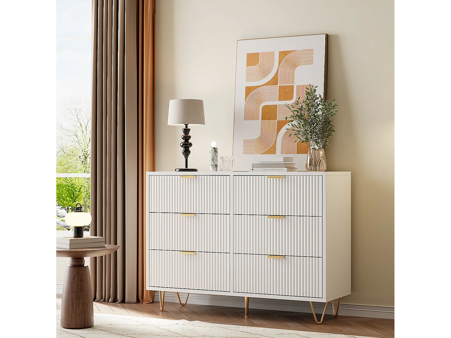 Cómoda de madera blanca de 6 cajones para dormitorio de adultos, mueble de baño, entrada, sala de estar