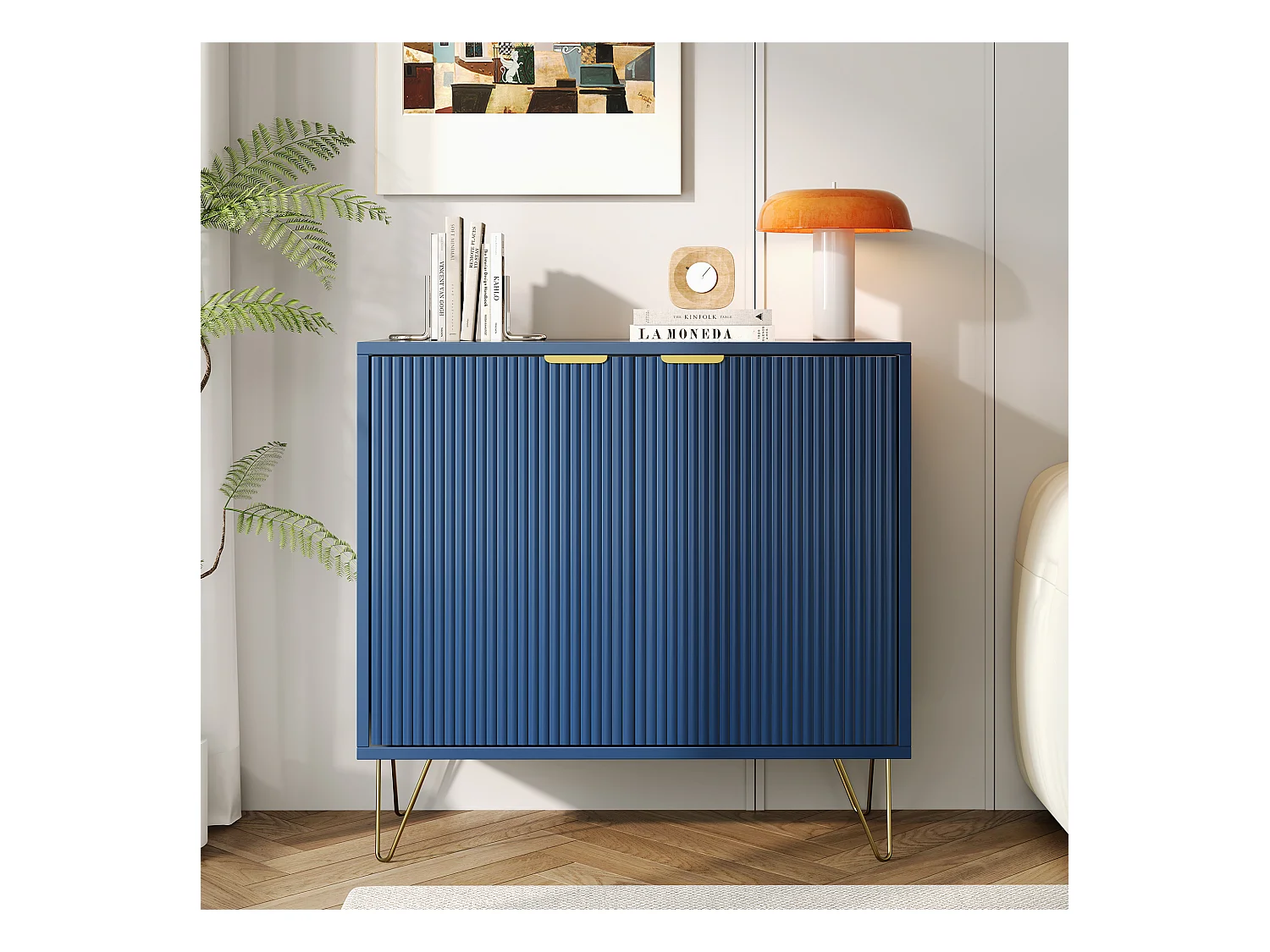 Cómoda de 2 puertas y estantería, aparador, mueble de cocina, dormitorio 80 x 40 x 78 cm, azul