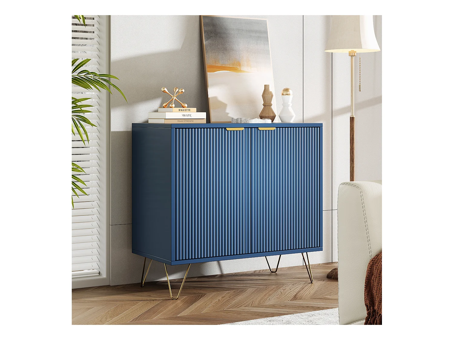 Cómoda de 2 puertas y estantería, aparador, mueble de cocina, dormitorio 80 x 40 x 78 cm, azul