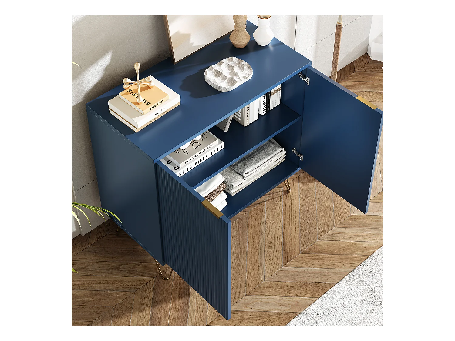 Cómoda de 2 puertas y estantería, aparador, mueble de cocina, dormitorio 80 x 40 x 78 cm, azul