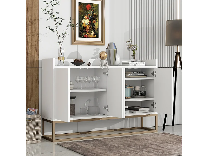 Buffet moderne 120x30 cm, commode avec portes, meuble de rangement, buffet sans poignées, blanc