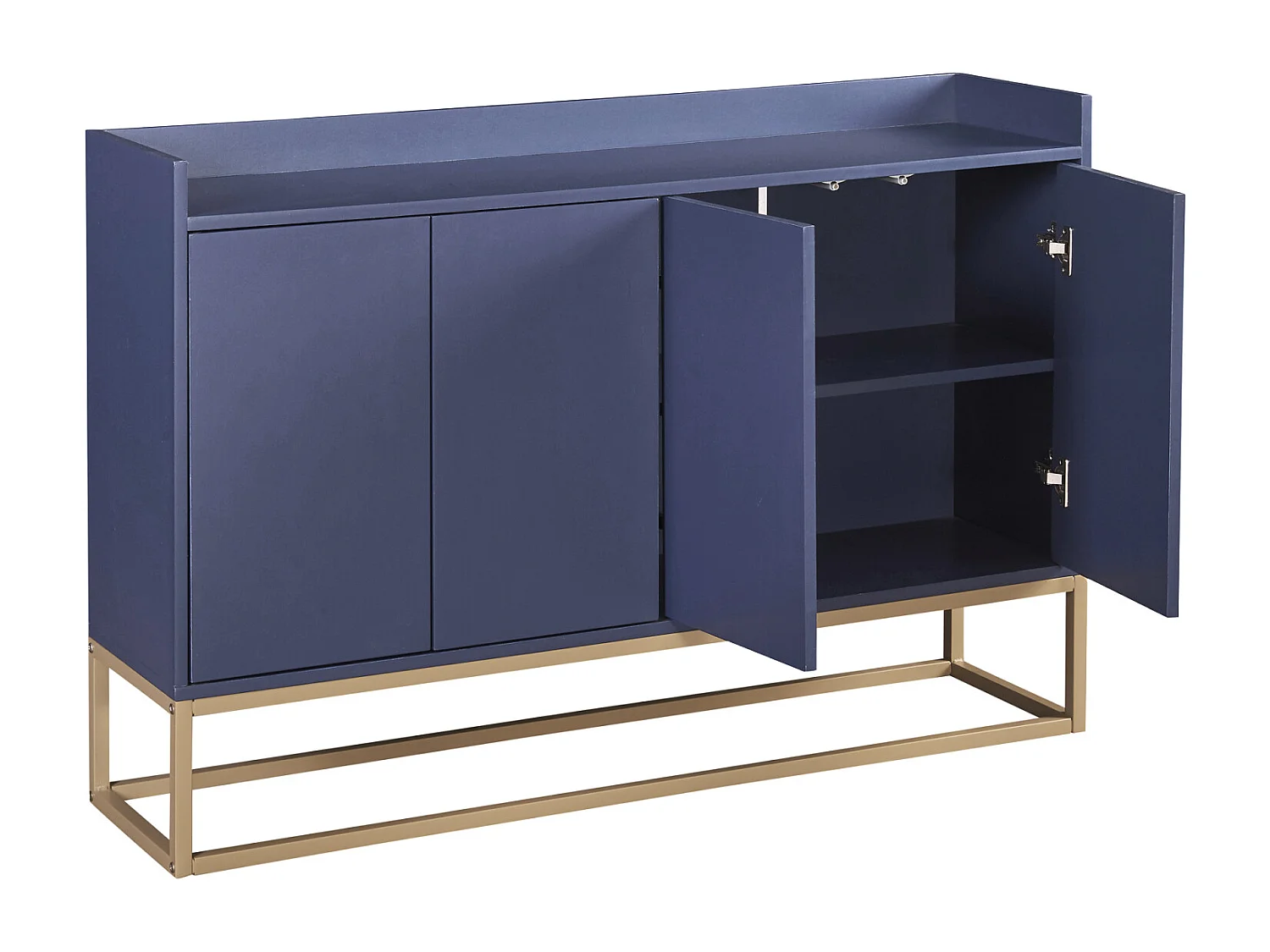 Credenza moderna 120x30 cm, cassettiera con ante, mobile contenitore, credenza senza maniglie, blu