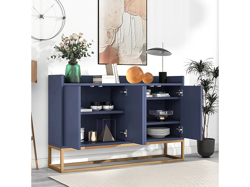 Buffet moderne 120x30 cm, commode avec portes, meuble de rangement, buffet sans poignées, bleu