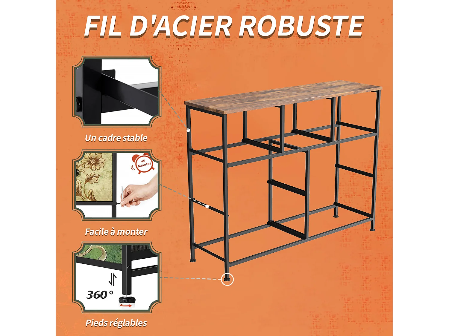 Commode à 7 tiroirs pour chambre à coucher armoire de rangement avec cadre en métal, Multicolore