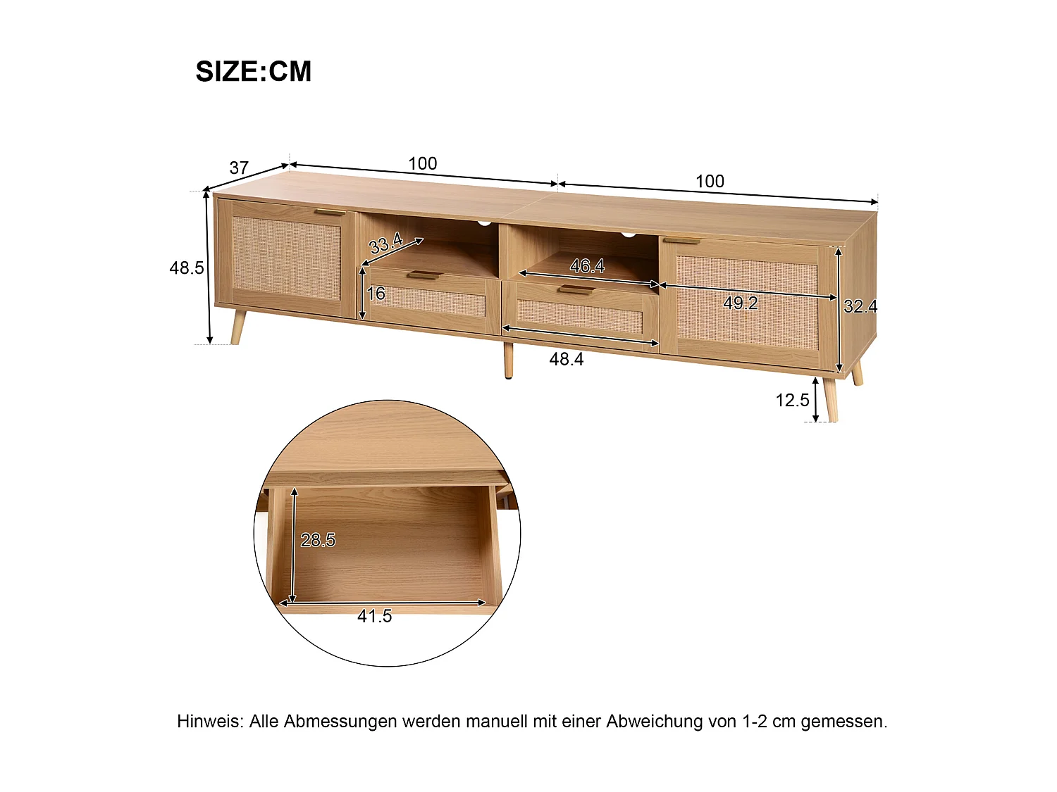 Meuble TV vintage en rotin avec beaucoup d'espace de rangement, meuble TV, meuble TV de salon, bois