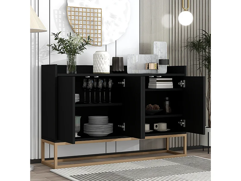 Aparador moderno 120x30 cm, cómoda con puertas, mueble de almacenaje, aparador sin tiradores, color negro