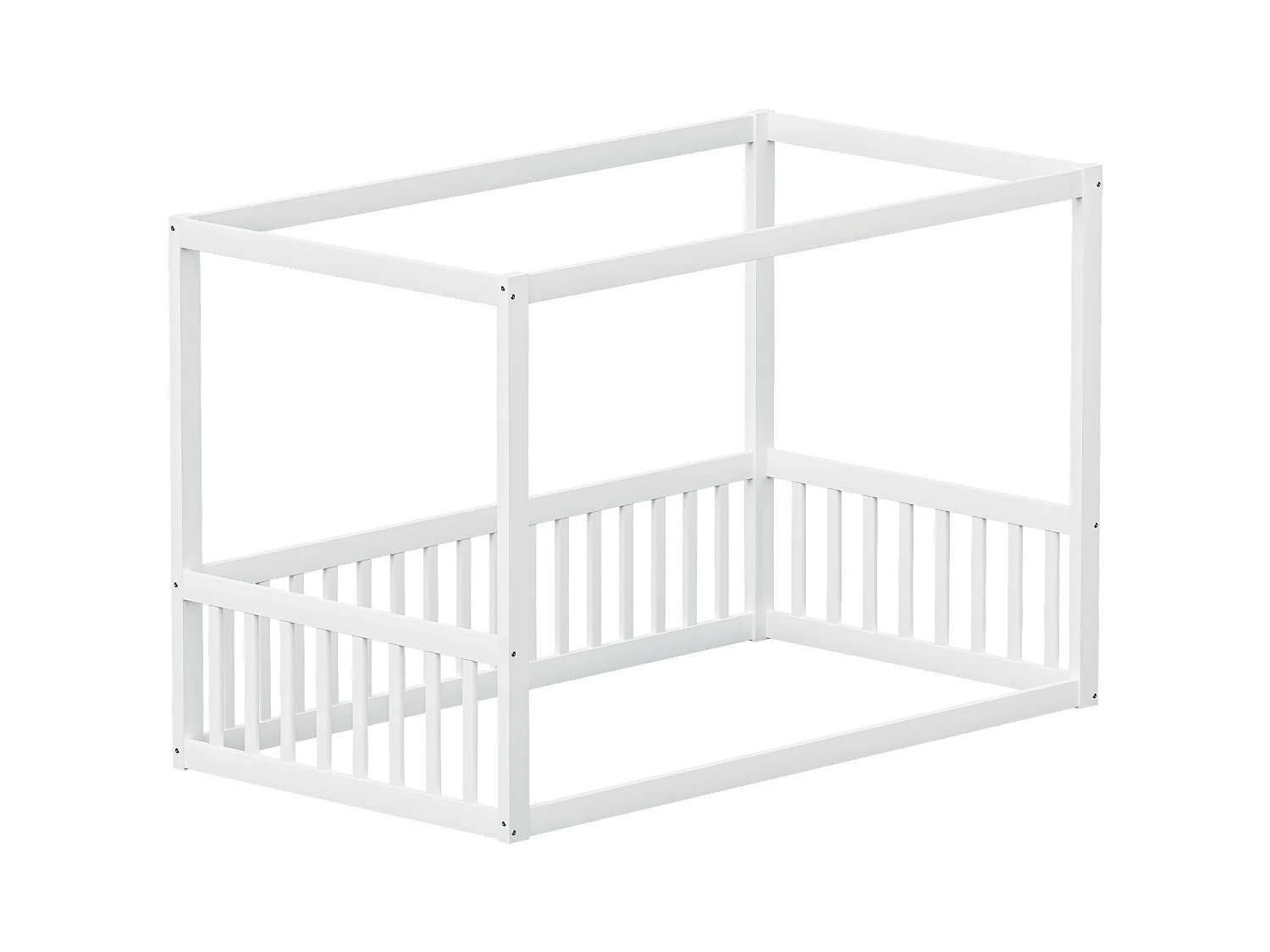 Kinderbed 90x200cm in hout met veiligheidshekje, zonder bodem, wit, zonder matras