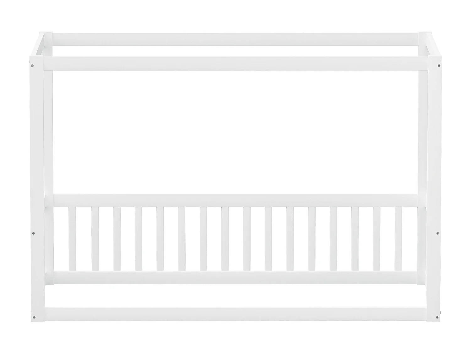Lit enfant 90x200cm en bois avec Barrière de sécurité, sans sommier, blanc, sans matelas