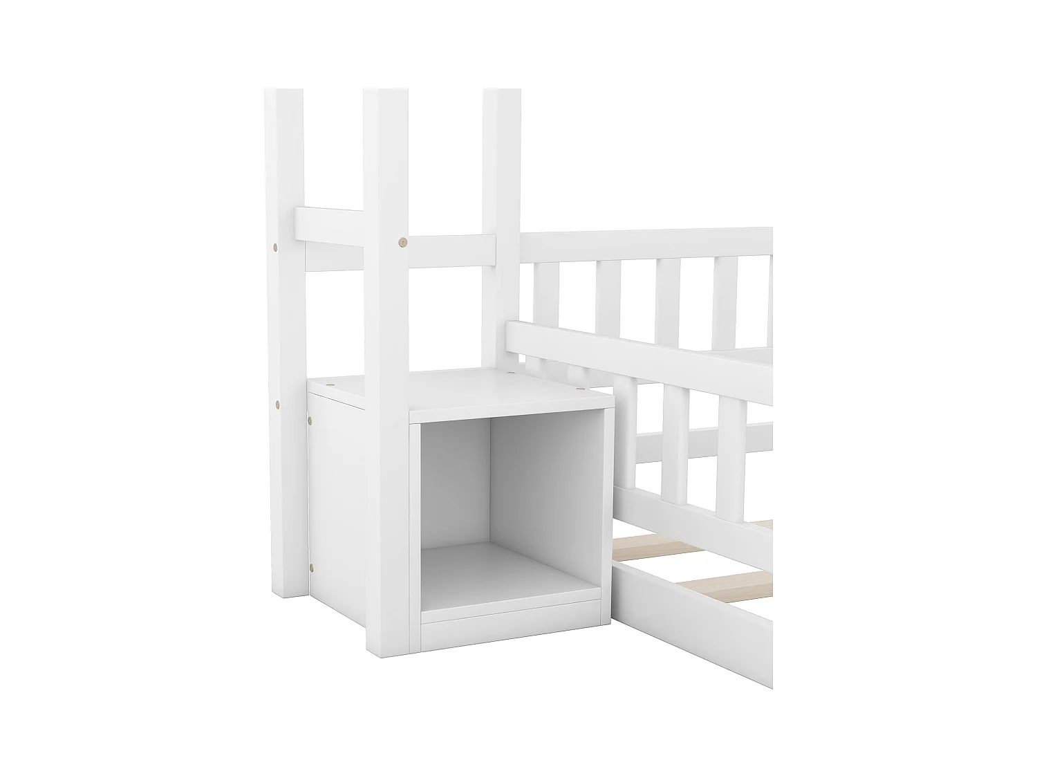 Kinderbed 140x190cm in dennenhout met opbergvak, inclusief lattenbodem, wit, zonder matras