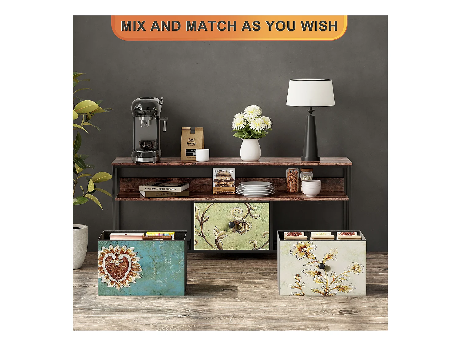 Móvel TV 108 x 30 x 57 cm, Com iluminação LED e gavetas, com espaço de arrumação, Multicolorido