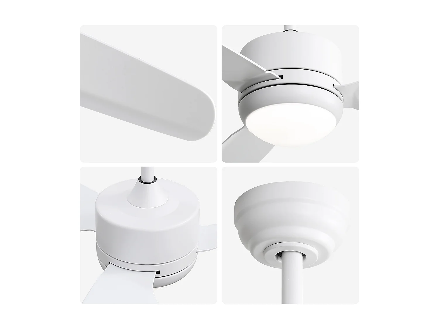 Ventilateur de plafond 116.8cm 3 ABS pales avec LED, 6 vitesses, Moteur DC réversible, blanc