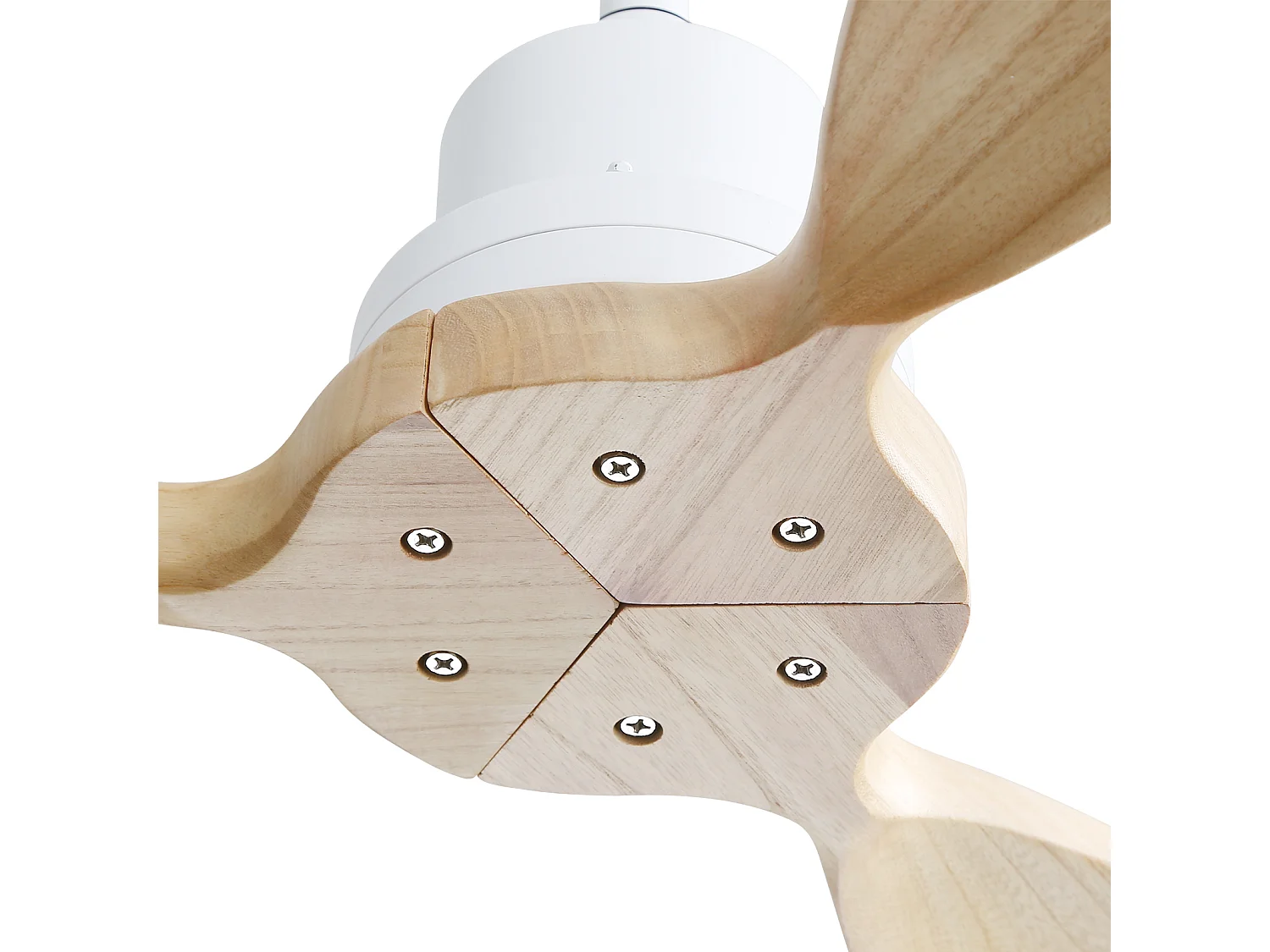 Ventilateur de plafond 132cm 3 pales en placage bois avec télécommande 6 vitesses et timer, Moteur DC réversible, blanc