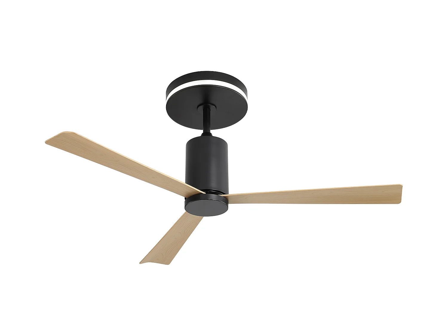 Ventilateur de plafond 132cm 3 pales en placage bois naturel avec LED, 6 vitesses et timer, Moteur DC réversible, Noir