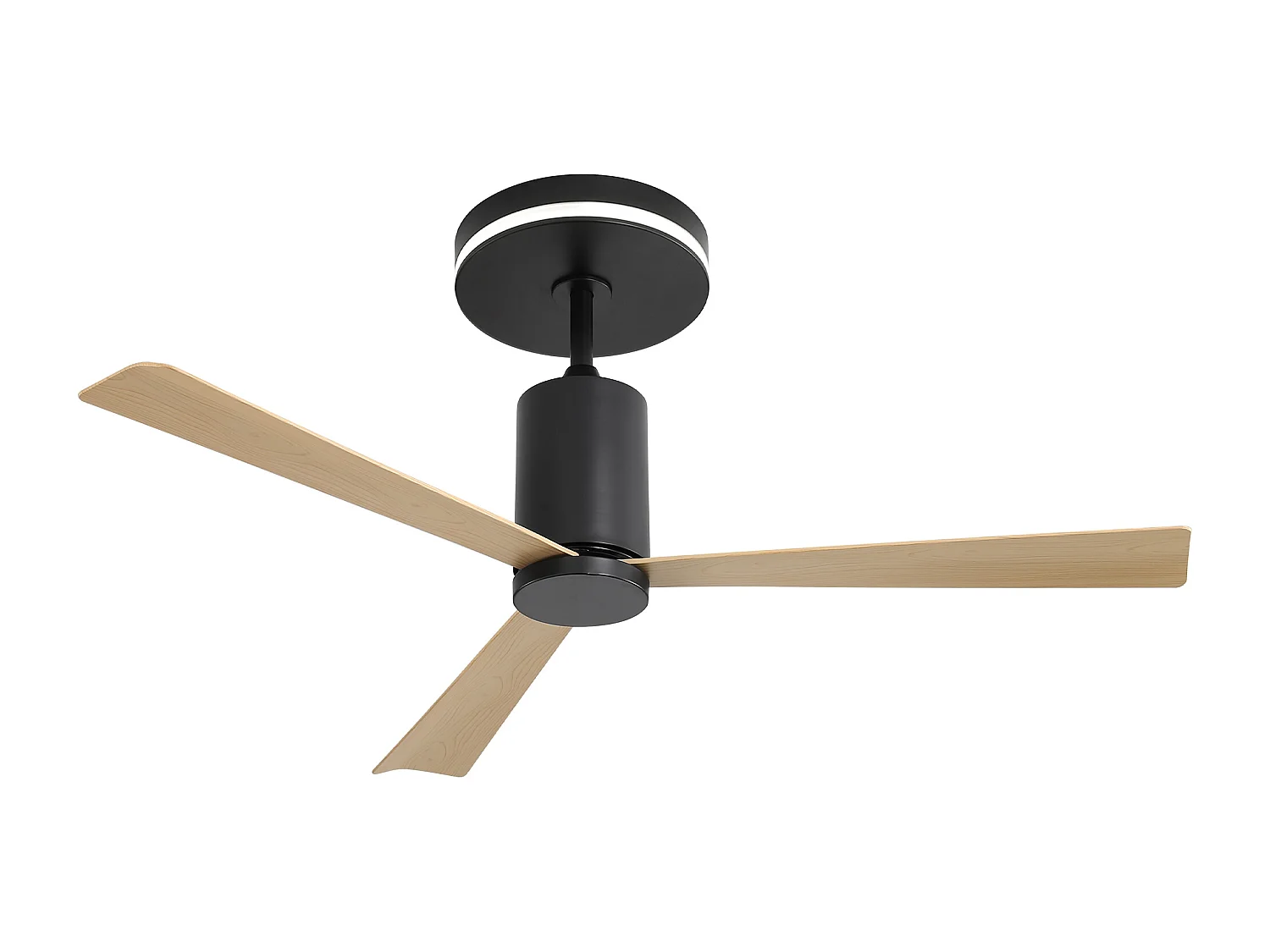 Ventilateur de plafond 132cm 3 pales en placage bois naturel avec LED, 6 vitesses et timer, Moteur DC réversible, Noir