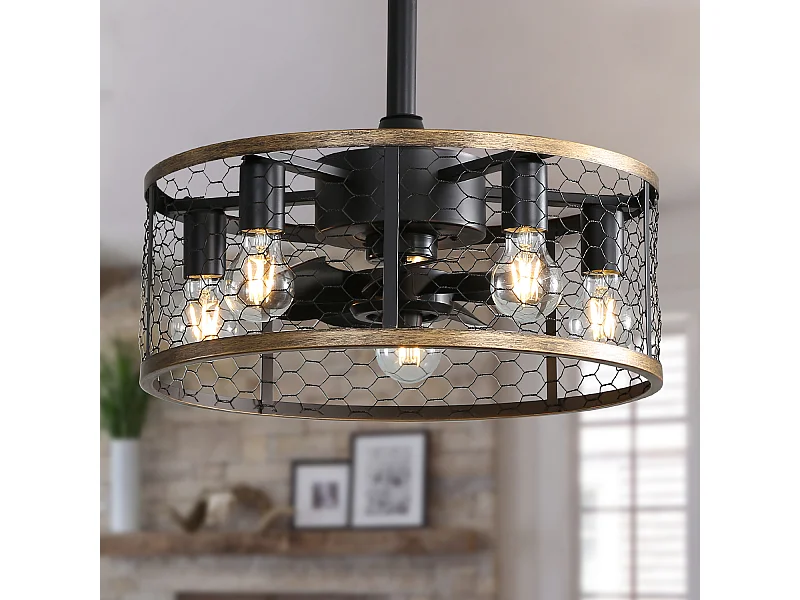 50,8 cm plafondventilator met 7 bladen, licht en afstandsbediening, omkeerbare DC-motor, zwart