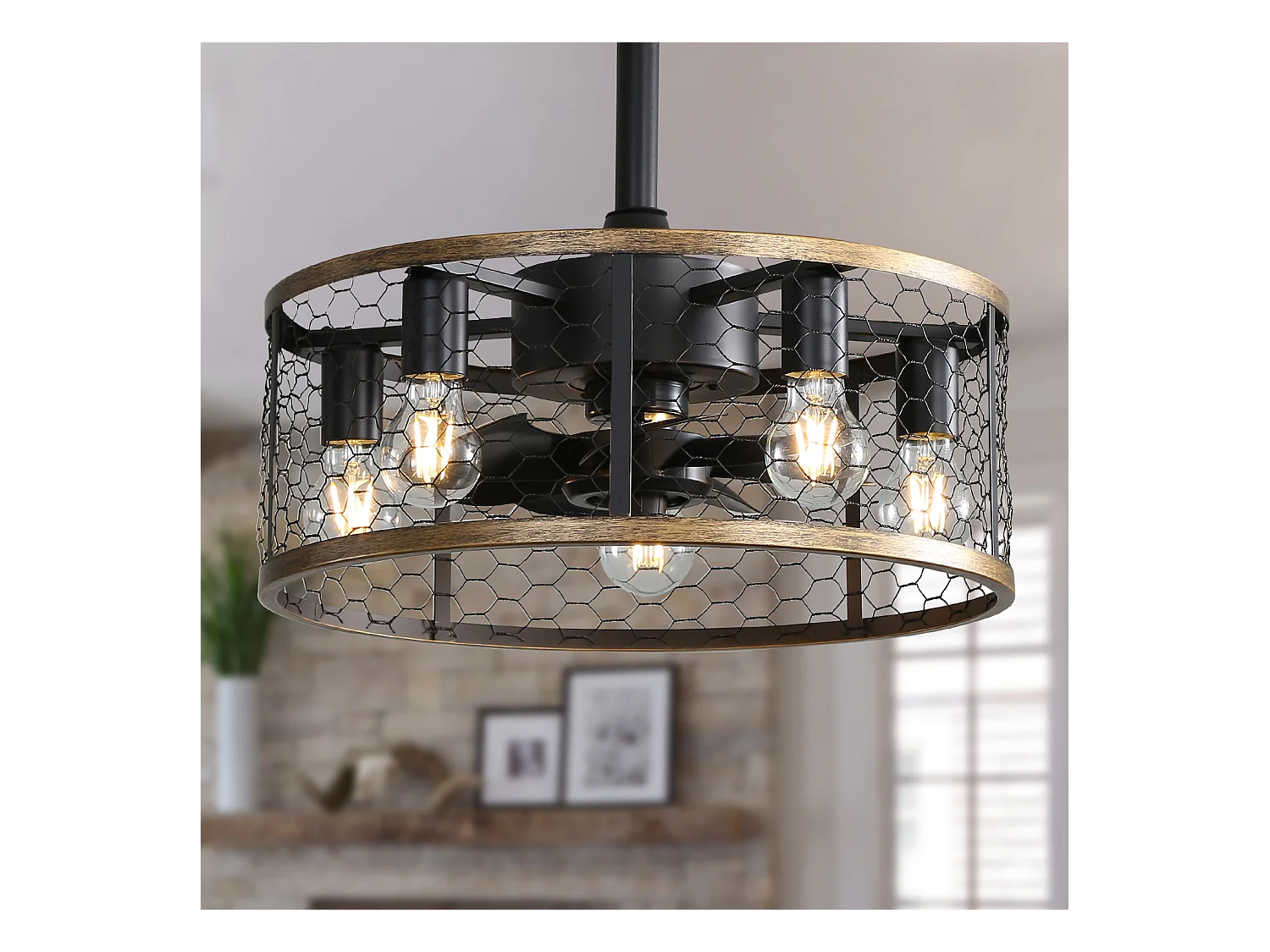 Ventilateur de plafond 50.8cm 7 pales avec éclairage et télécommande, Moteur DC réversible, noir