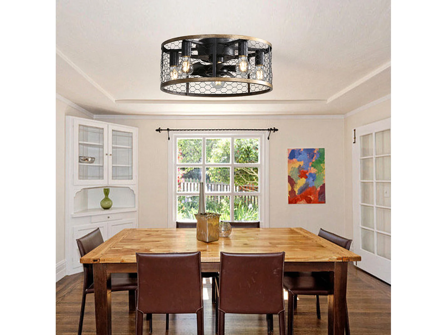 Ventilateur de plafond 50.8cm 7 pales avec éclairage et télécommande, sans tige de suspension， Moteur DC réversible, noir