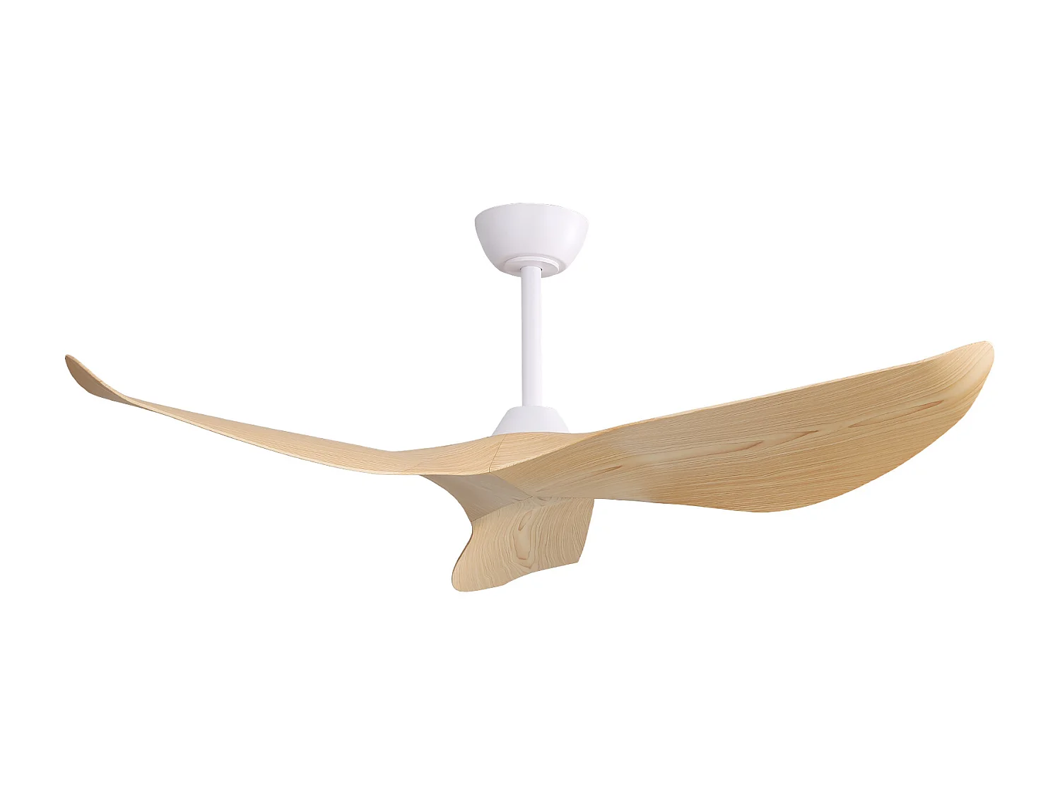 Ventilateur de plafond 132cm 3 pales courbées avec télécommande 6 vitesses et timer, Moteur DC réversible, naturel clair