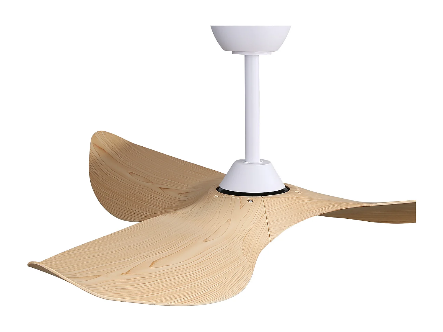 Ventilateur de plafond 132cm 3 pales courbées avec télécommande 6 vitesses et timer, Moteur DC réversible, naturel clair