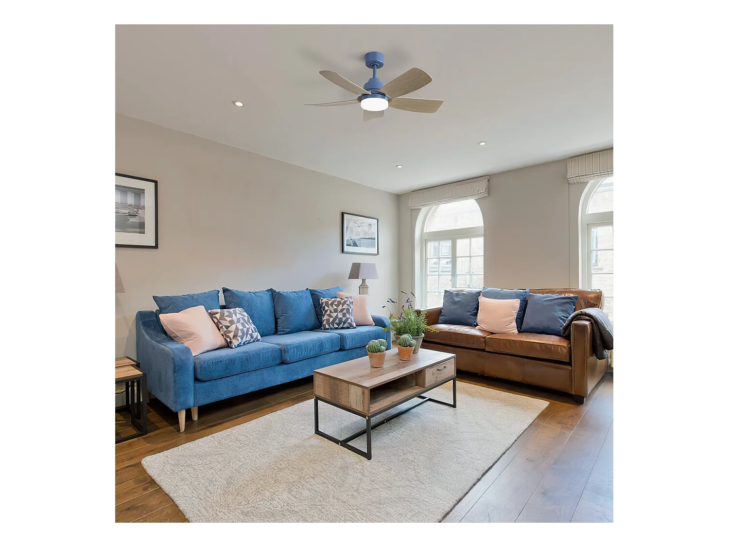 Ventilateur de plafond 106.6cm 5 pales avec LED, 6 vitesses, Moteur DC réversible, bleu