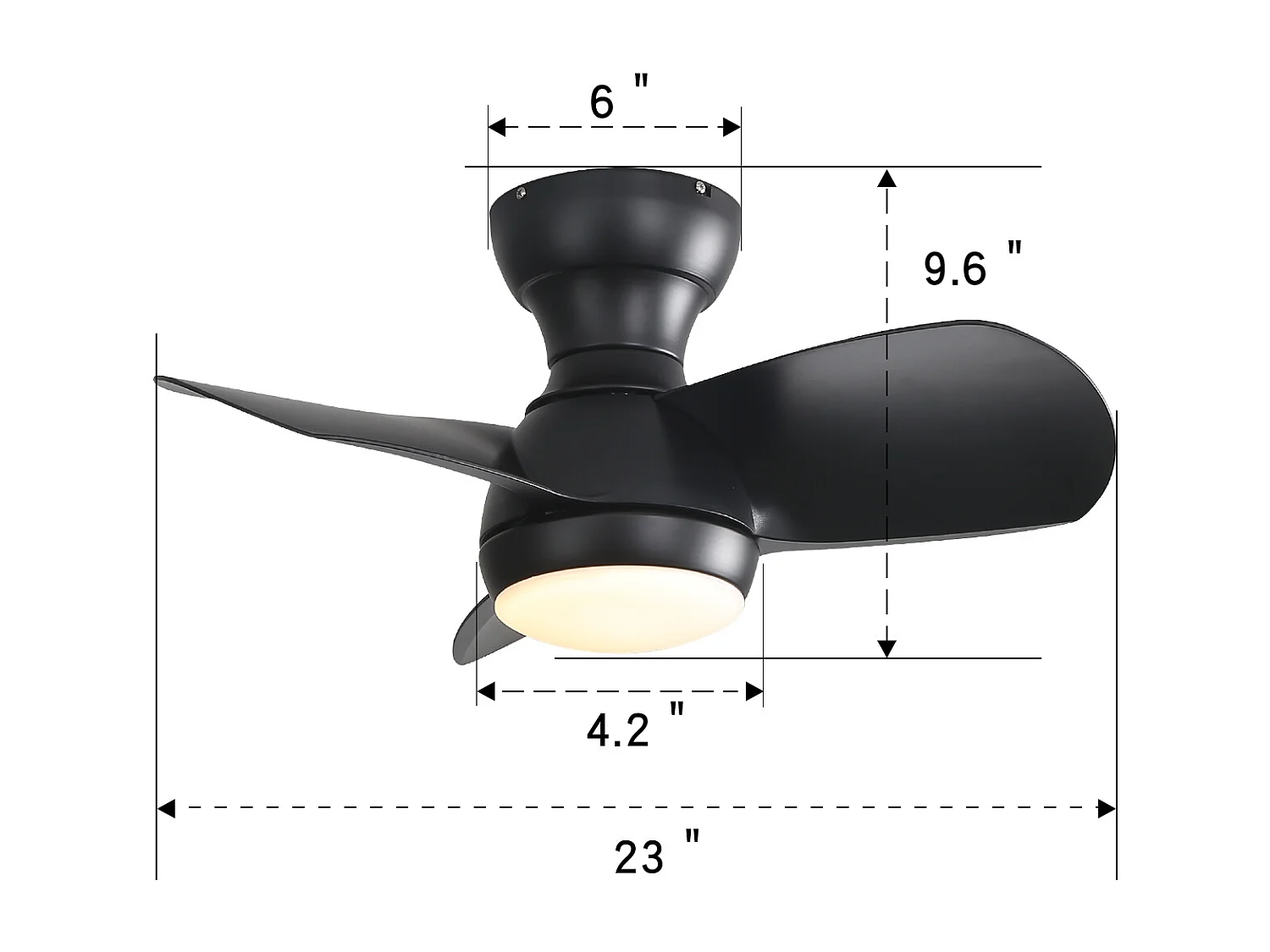 Ventilateur de plafond 58.4cm 3 pales avec éclairage réglable, 6 vitesses, timer, Moteur DC réversible, noir