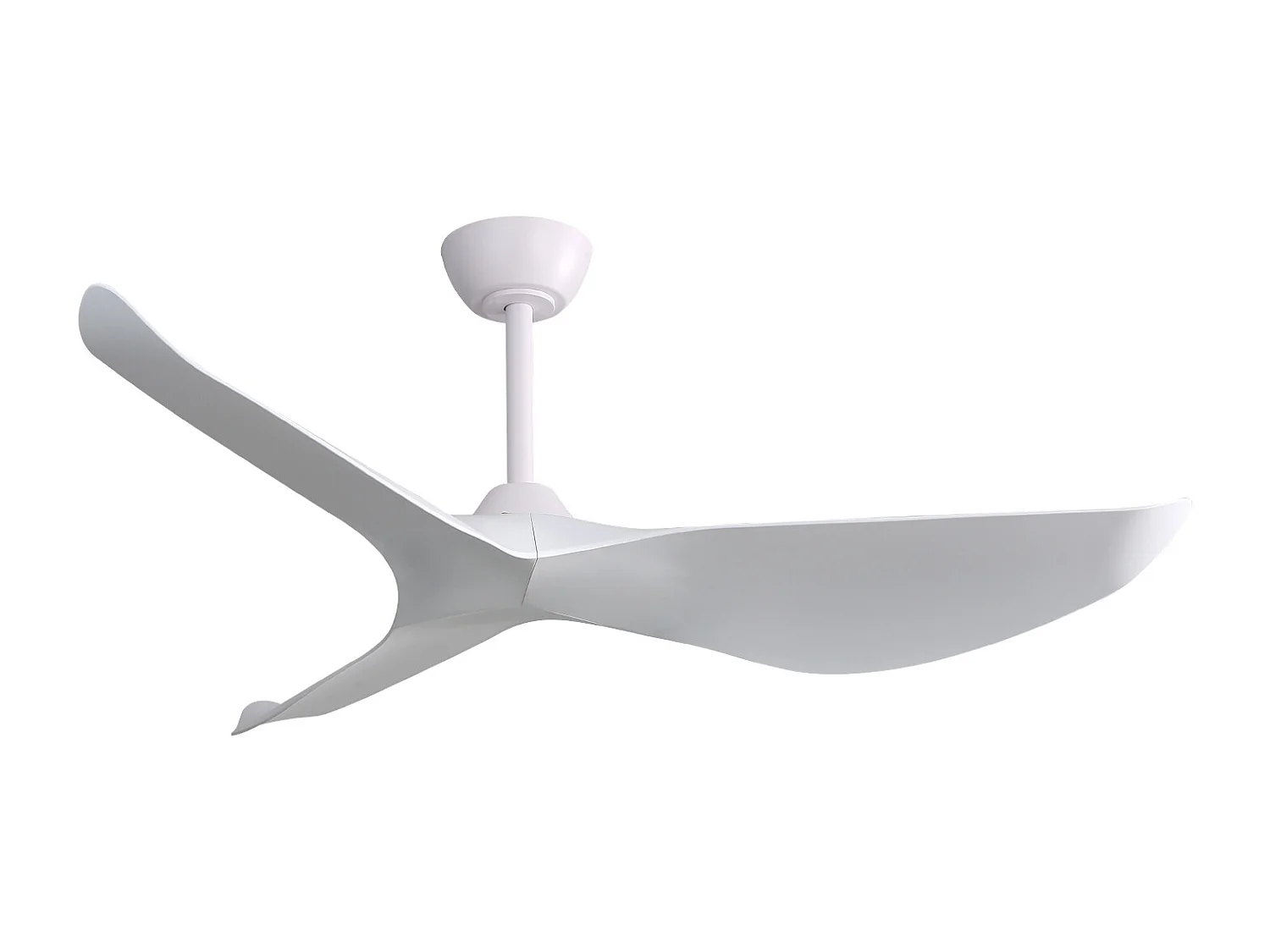 Ventilateur de plafond 132cm 3 pales courbées avec télécommande 6 vitesses et timer, Moteur DC réversible, blanc