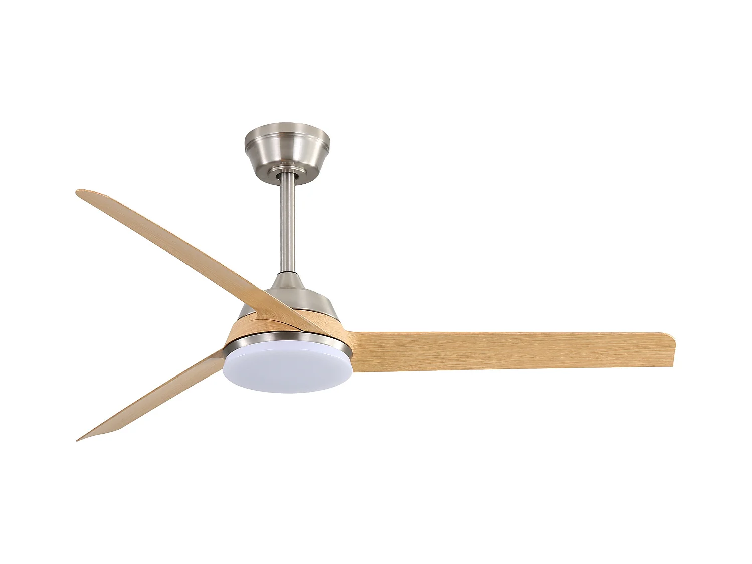 132cm plafondventilator met 3 bladen in natuurlijk houtfineer met LED, 6 snelheden en timer, omkeerbare DC-motor, zilver