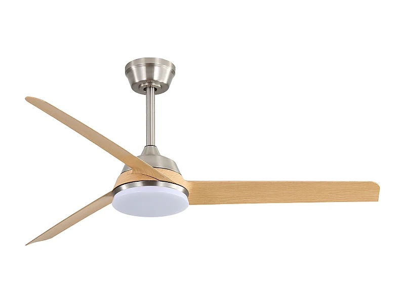 132cm plafondventilator met 3 bladen in natuurlijk houtfineer met LED, 6 snelheden en timer, omkeerbare DC-motor, zilver