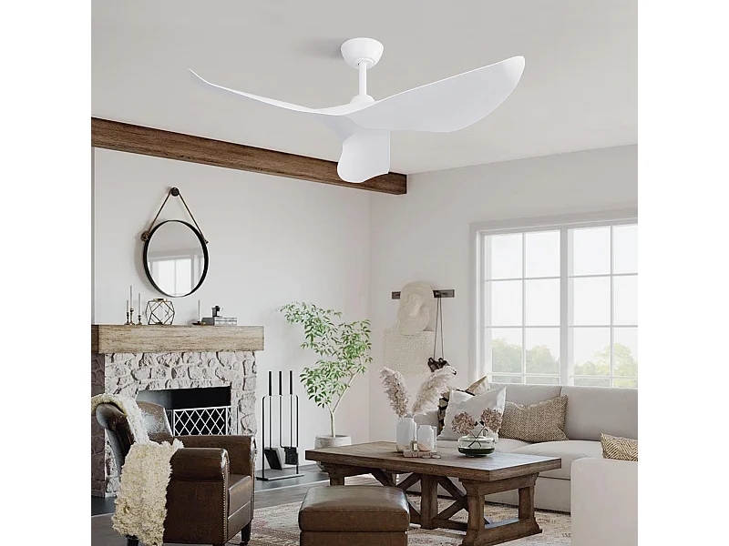 Ventilador de techo de 96,5 cm, 3 aspas con mando a distancia, 6 velocidades y temporizador ajustable, motor DC reversible, color blanco