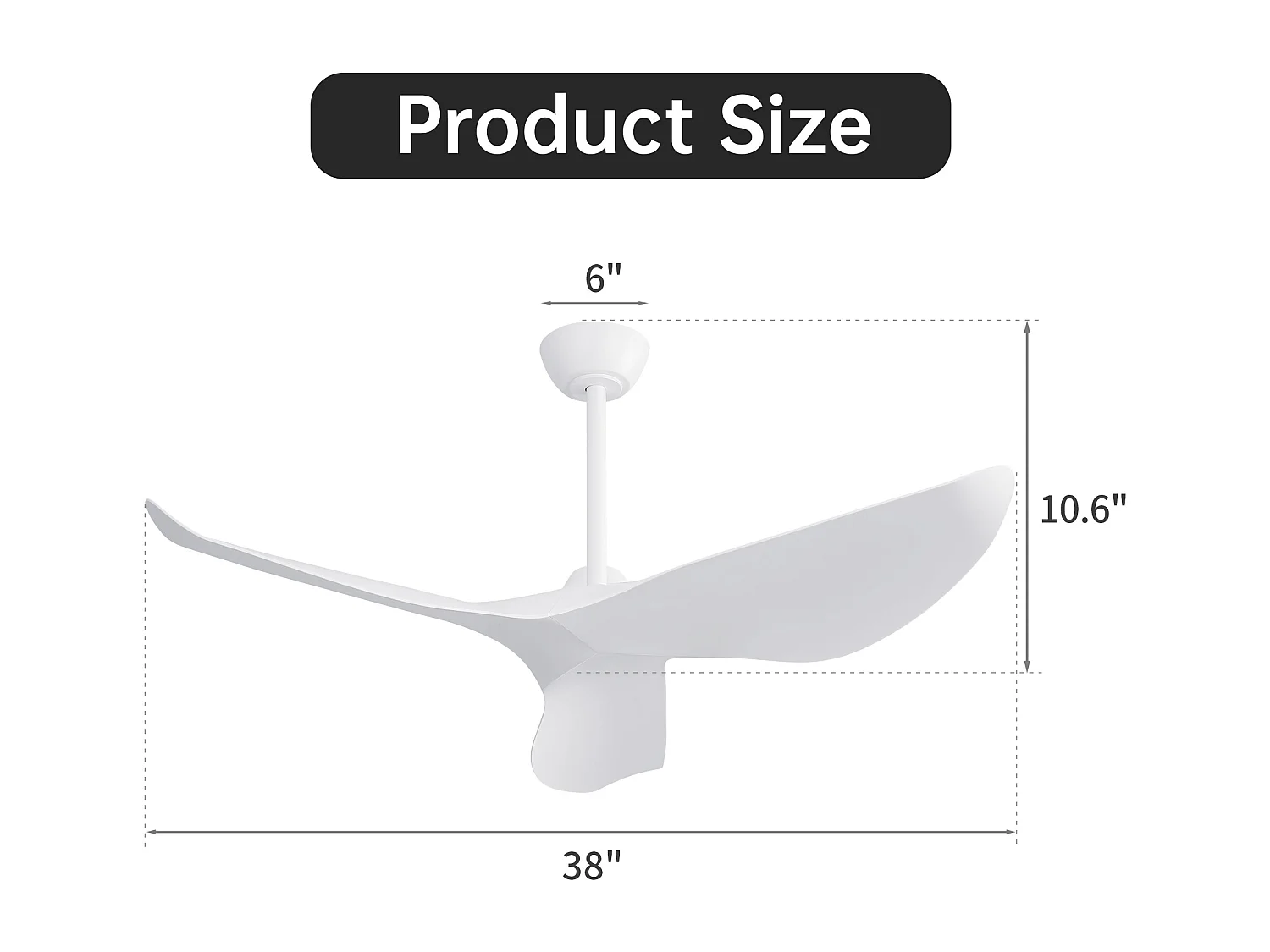 Ventilateur de plafond 96.5cm 3 pales avec télécommande 6 vitesses et timer réglable, Moteur DC réversible, blanc