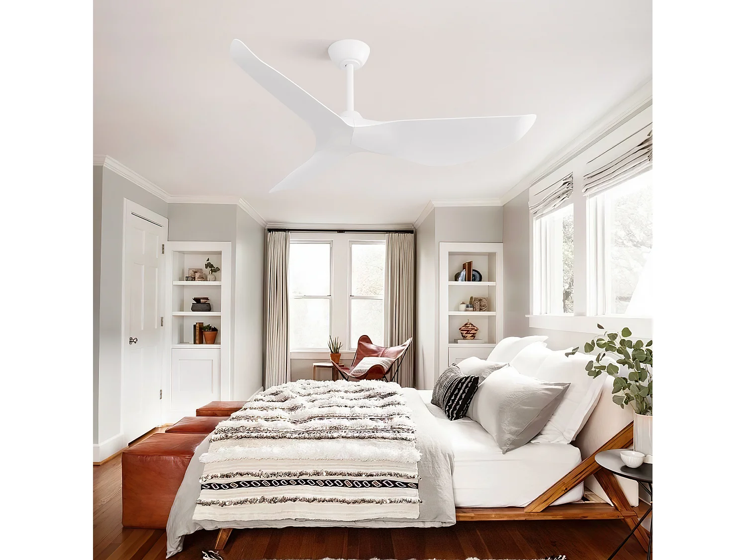 Ventilateur de plafond 96.5cm 3 pales avec télécommande 6 vitesses et timer réglable, Moteur DC réversible, blanc