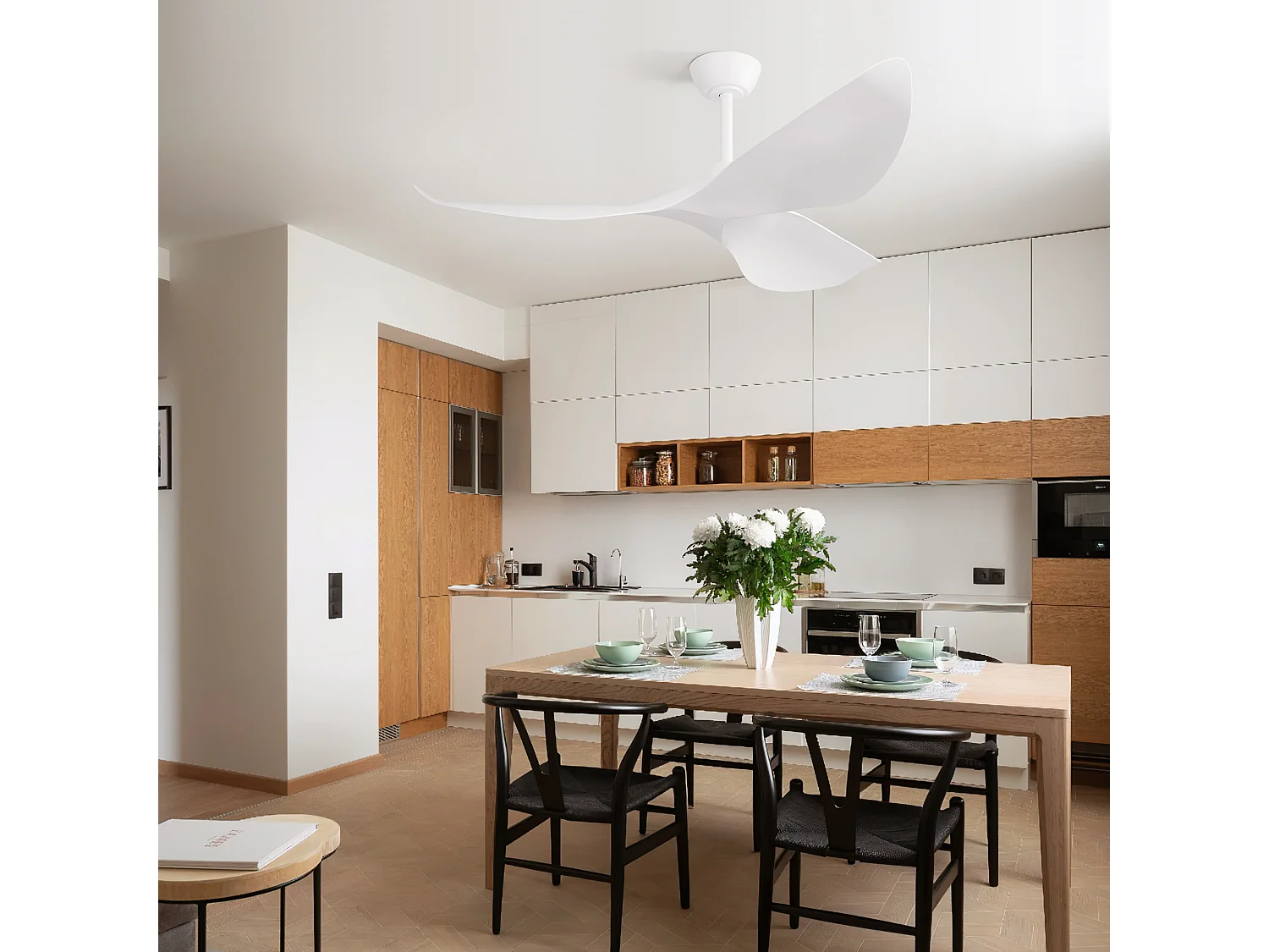 Ventilateur de plafond 96.5cm 3 pales avec télécommande 6 vitesses et timer réglable, Moteur DC réversible, blanc
