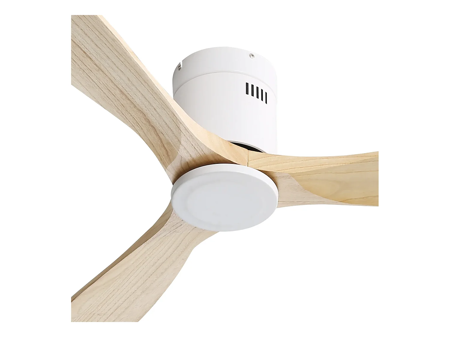 Ventilador de techo de 132 cm, 3 aspas de madera, 6 velocidades y temporizador, motor CC reversible, luz natural