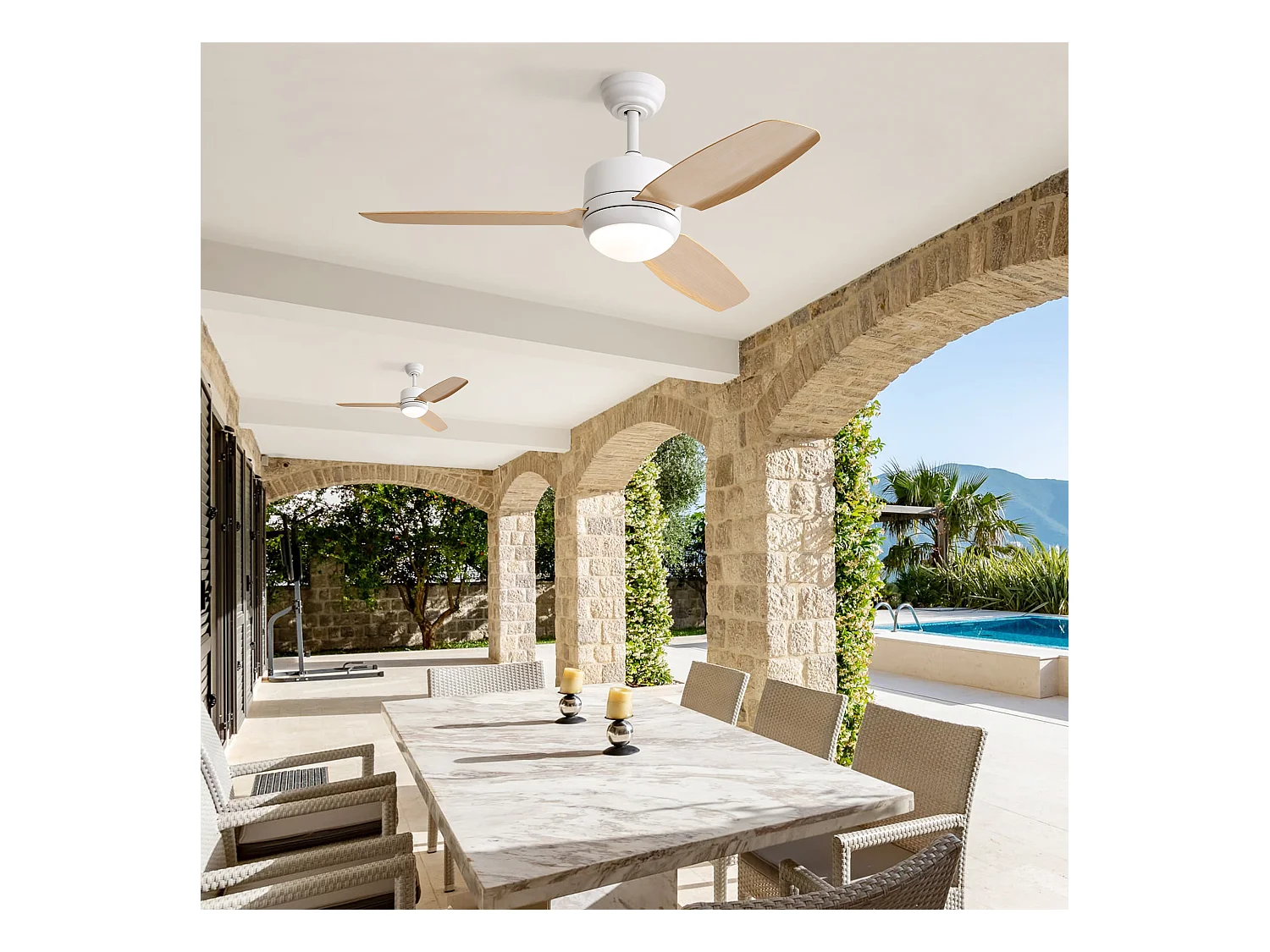 Ventilateur de plafond 116.8cm 3 ABS pales avec LED, 6 vitesses, Moteur DC réversible, naturel clair