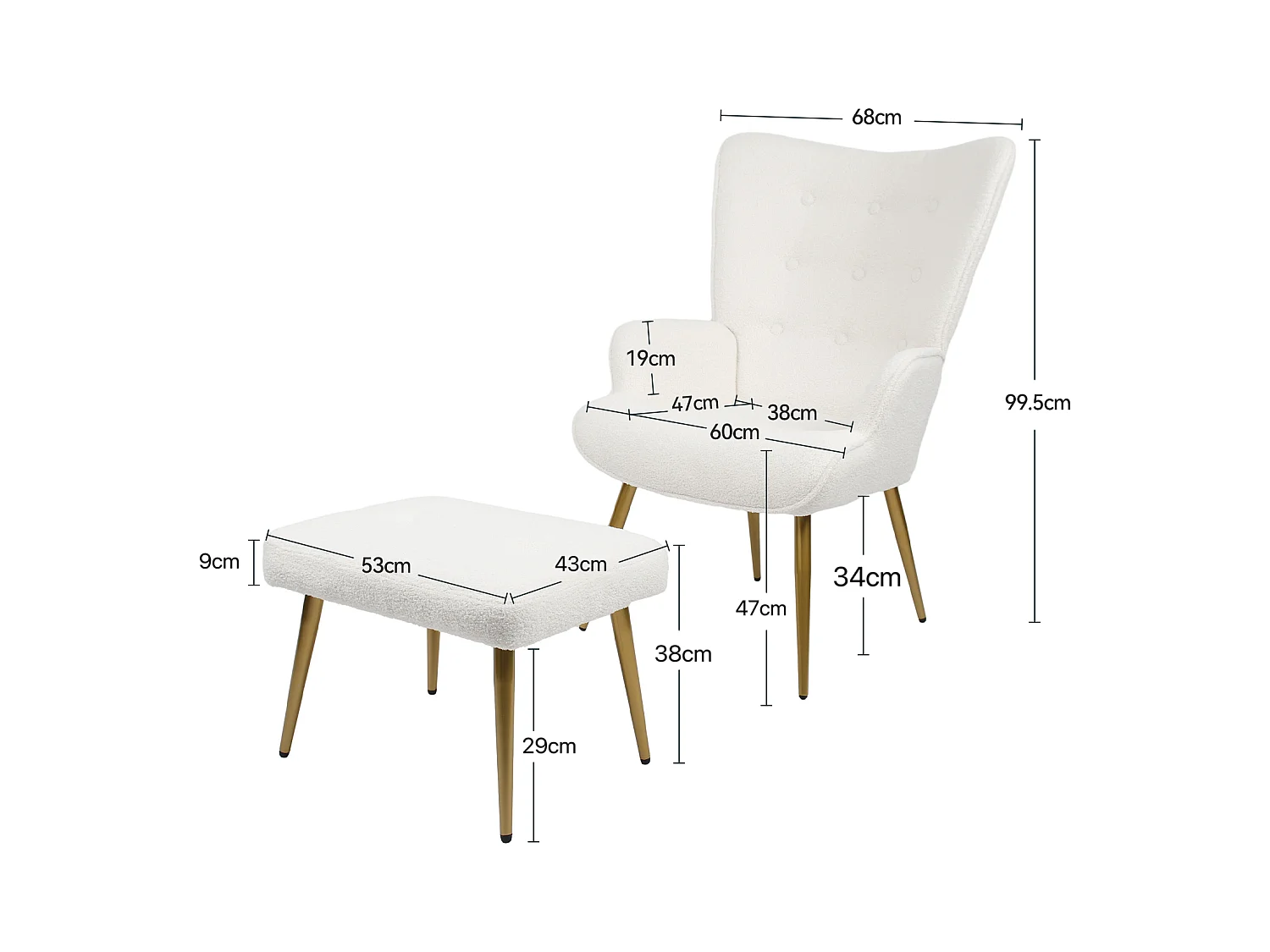 Fauteuil avec Repose-Pieds, Pieds en Bois Massif, Construction Hybride contreplaqué-métal, Beige