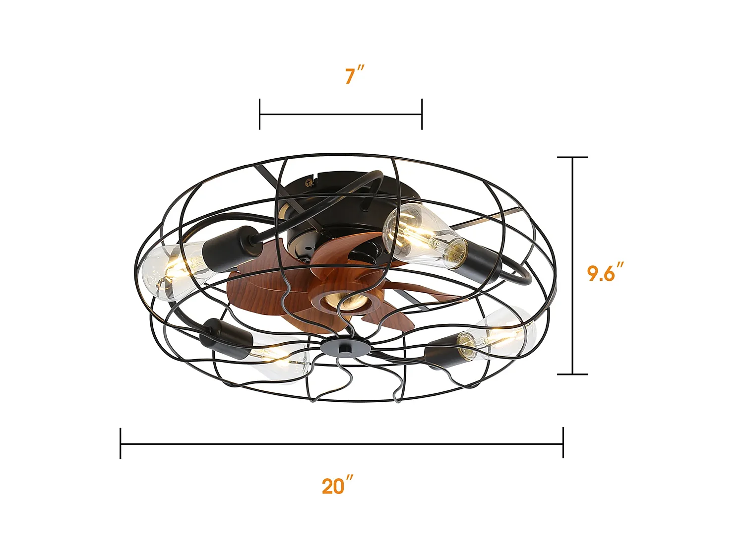 Ventilatore da soffitto a 7 pale da 50,8 cm con 4 luci e telecomando, motore DC reversibile, nero e marrone
