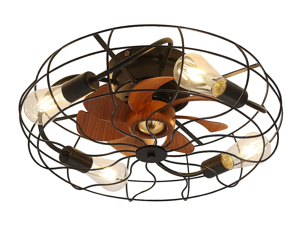 Ventilateur de plafond 50.8cm 7 pales avec 4 lampes et télécommande, Moteur DC réversible, noir et marron